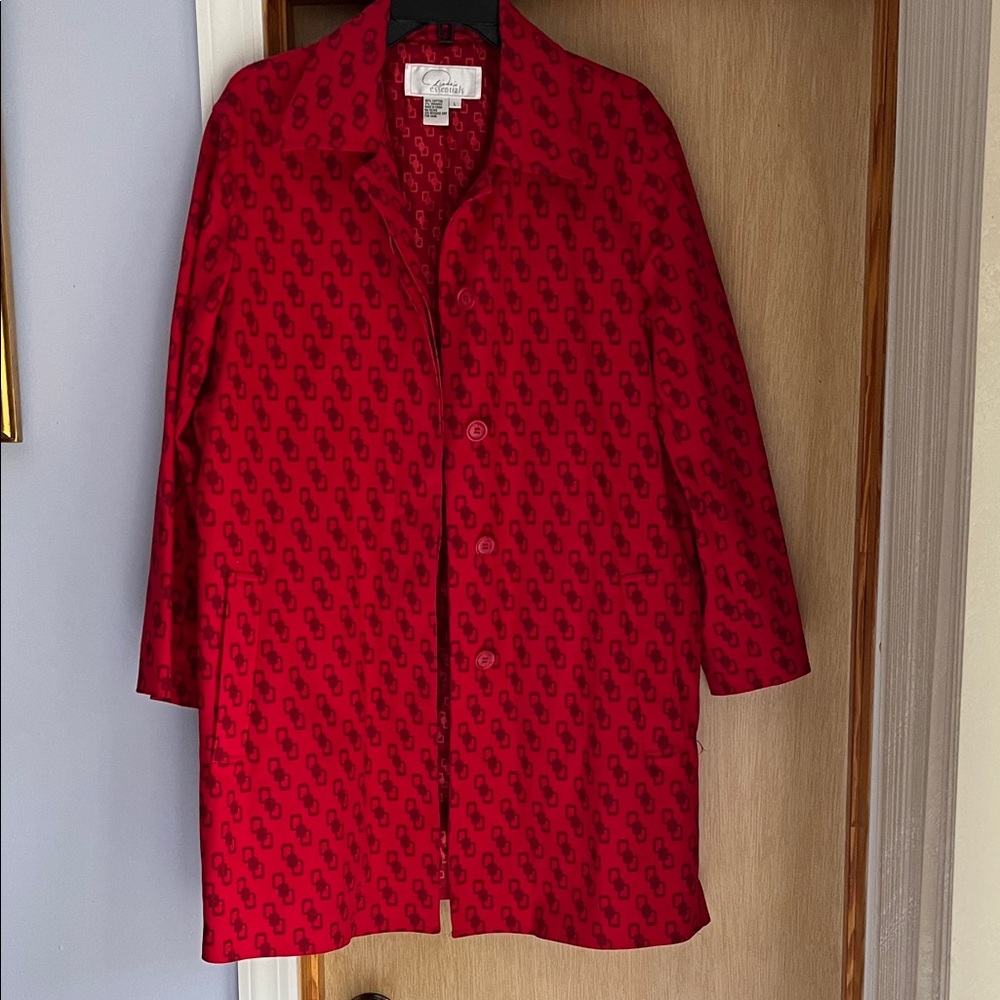 Essentials Red Patterned Trench Coat - image 6